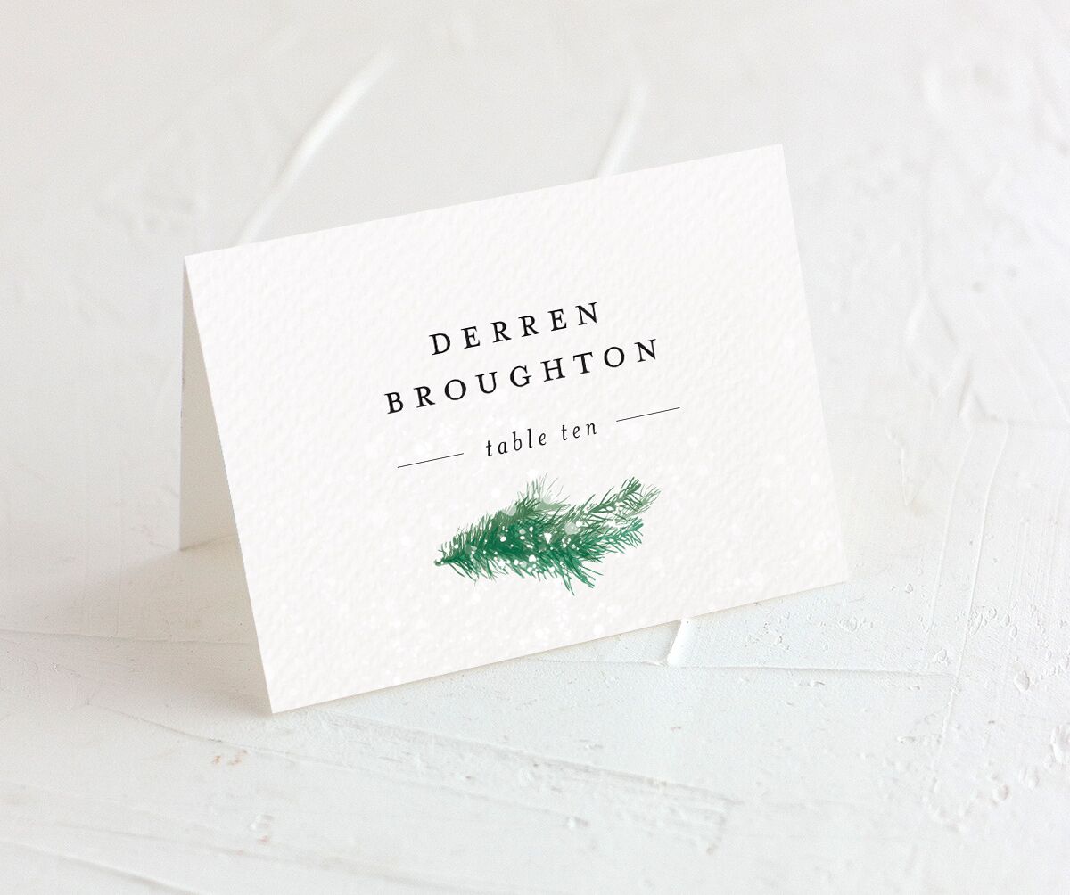 Snowy Wreath Place Cards front in green