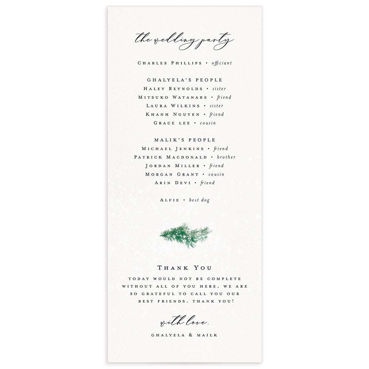Snowy Wreath Wedding Programs Jewel Green Signature