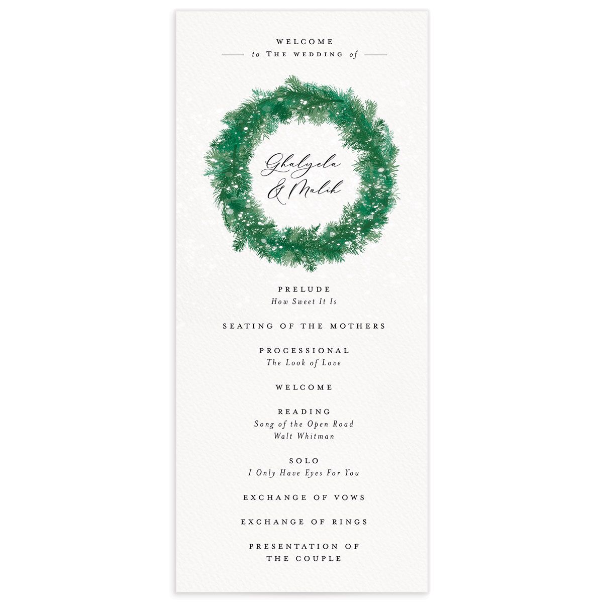 Snowy Wreath Wedding Programs Jewel Green Signature