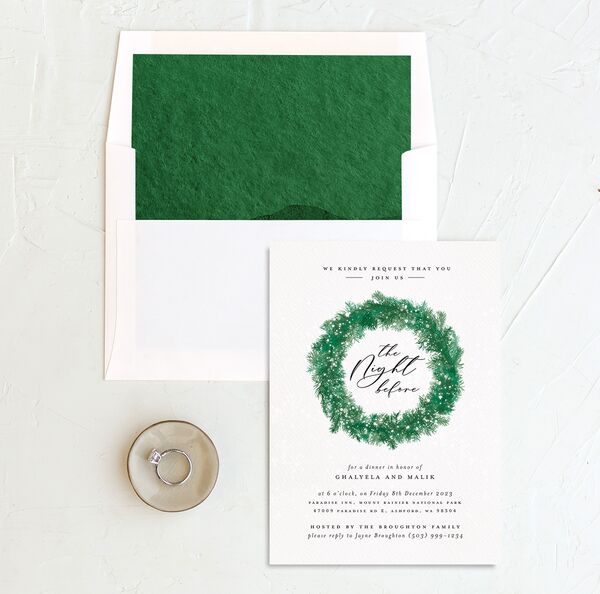 Snowy Wreath Rehearsal Dinner Invitations envelope-and-liner