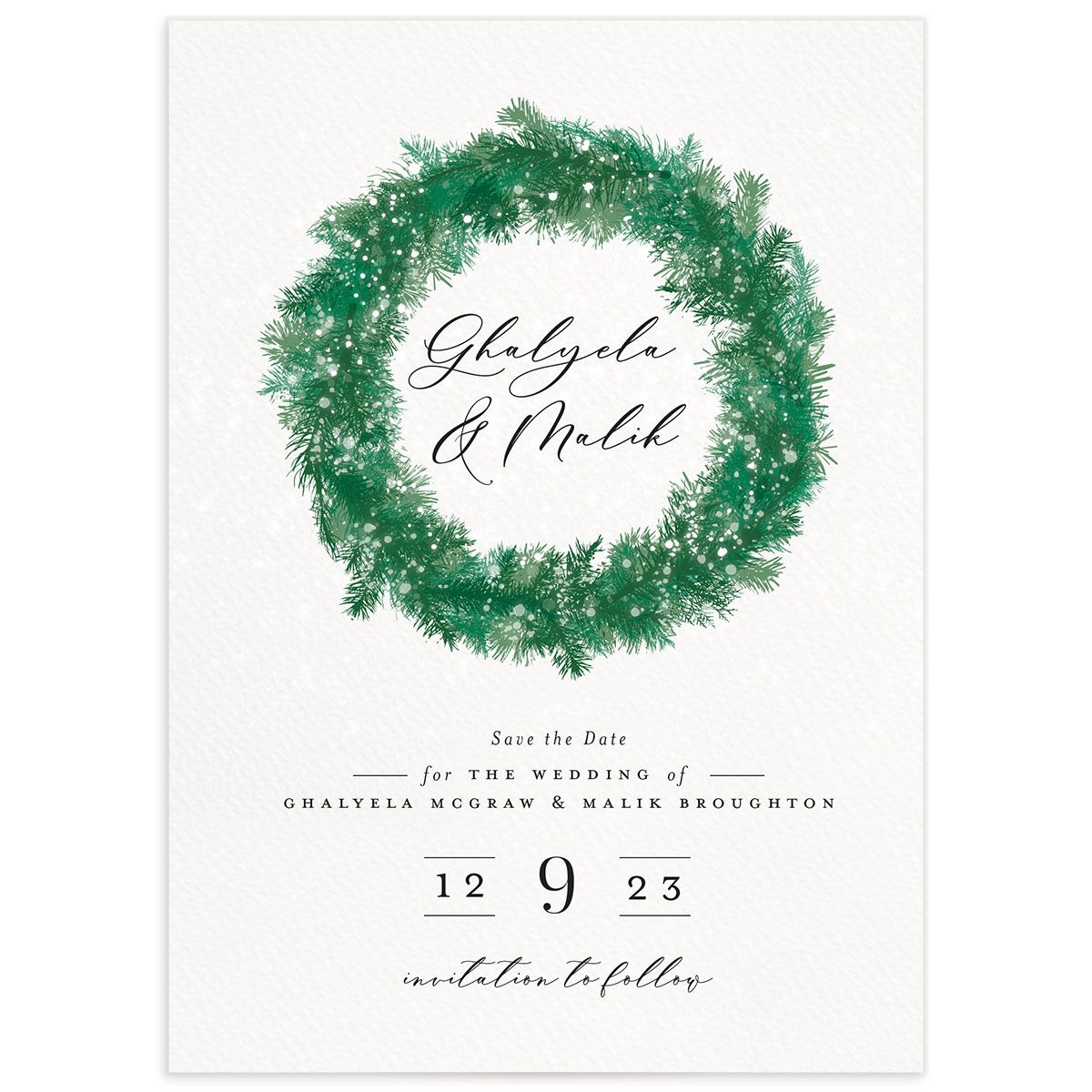 Snowy Wreath Save The Date Cards