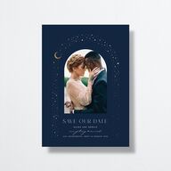Celestial Arch Save The Date Cards Gold Navy Signature smooth No