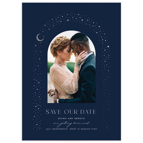 Celestial Arch Save The Date Cards Silver Navy Signature smooth No
