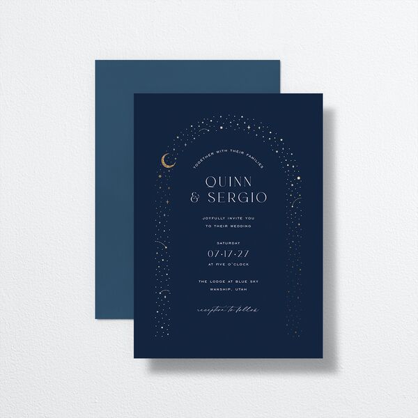 Celestial Arch Wedding Invitations Gold Navy Signature No