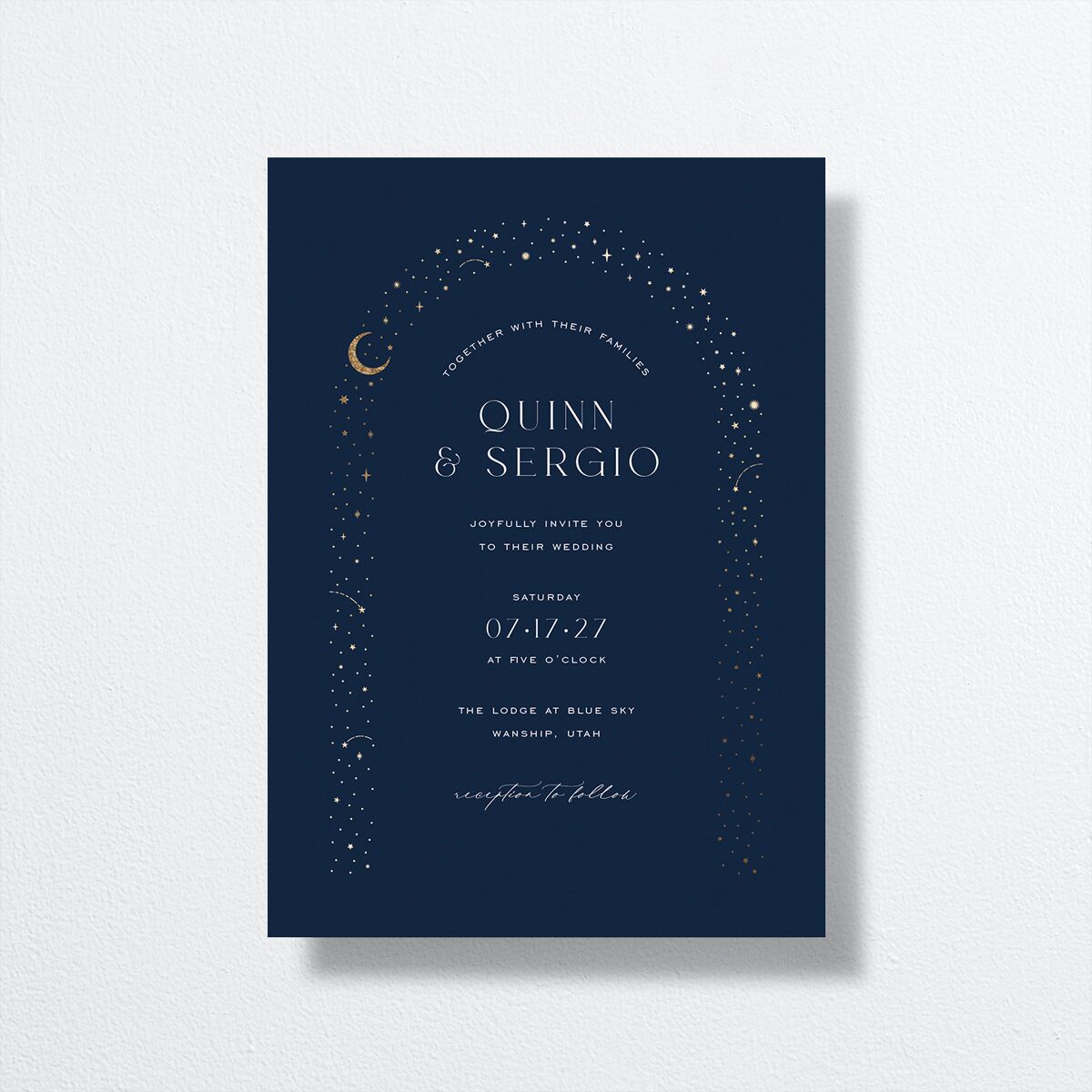 Celestial Arch Wedding Invitations Gold Navy Signature No