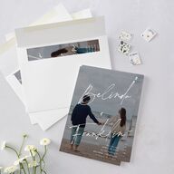 Modern Script Names Save The Date Cards Shadow Gray Signature smooth Blank No Standard