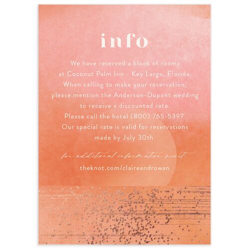 Sparkling Tropics Wedding Enclosure Cards Rose Gold Peach Pink Signature