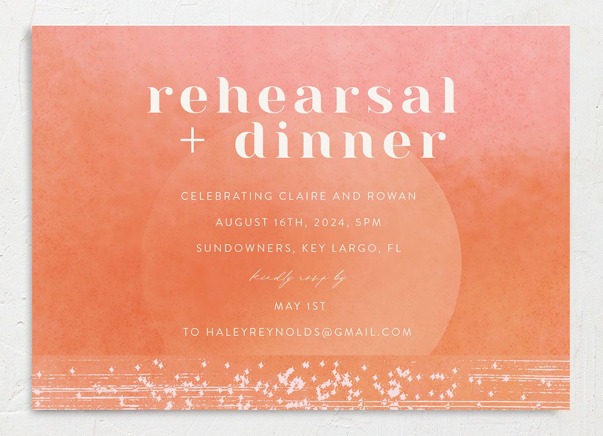 Sparkling Tropics Rehearsal Dinner Invitations front in pink