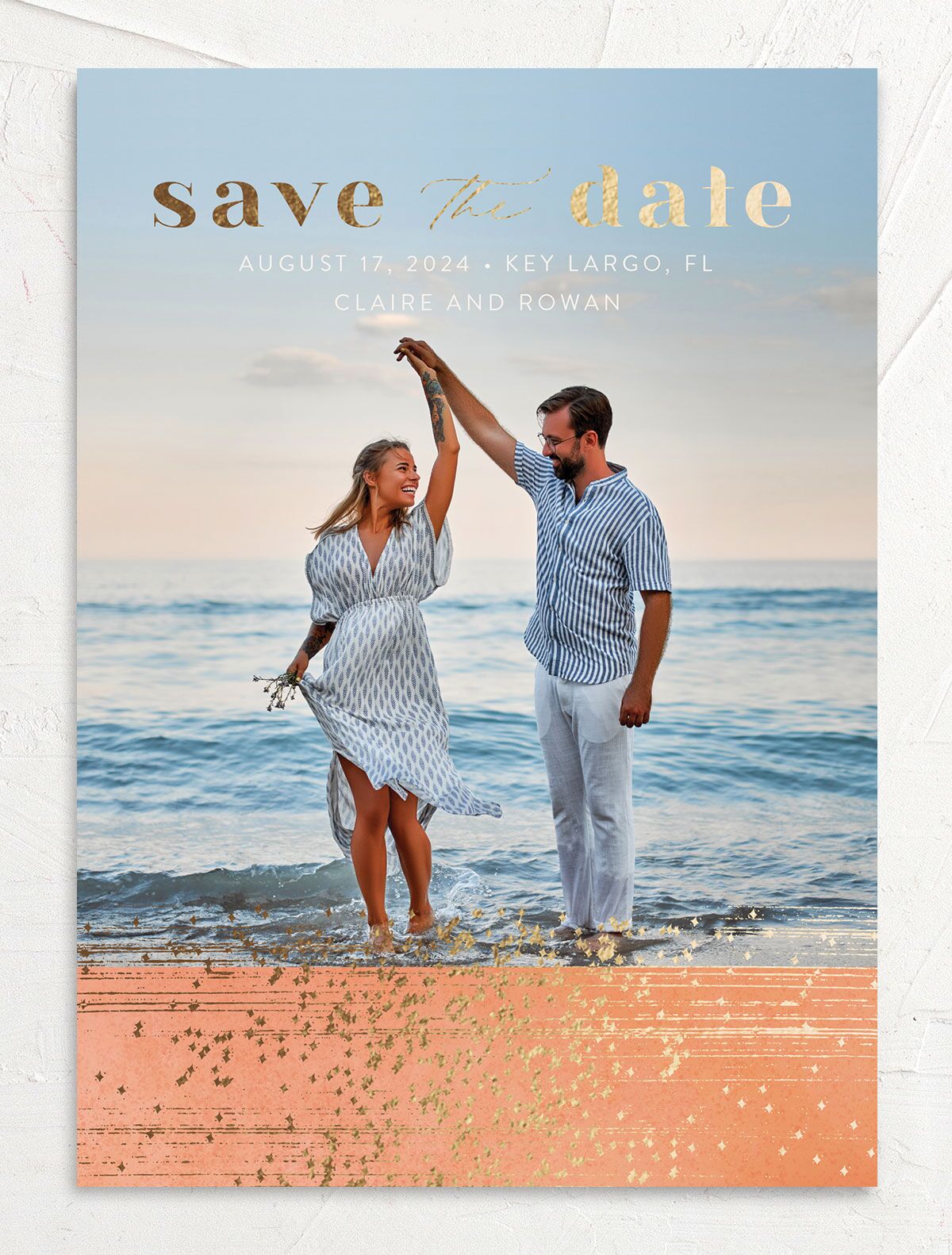 Sparkling Tropics Save The Date Cards front in pink