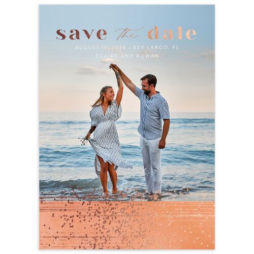 Sparkling Tropics Save The Date Cards Rose Gold Peach Pink Signature Blank No