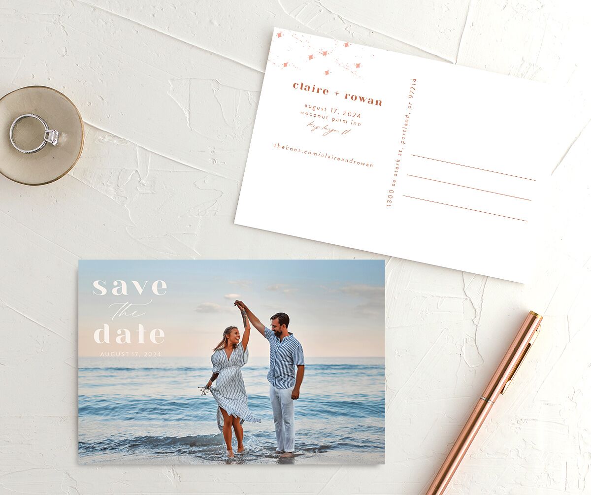 Sparkling Tropics Save The Date Postcards front-and-back