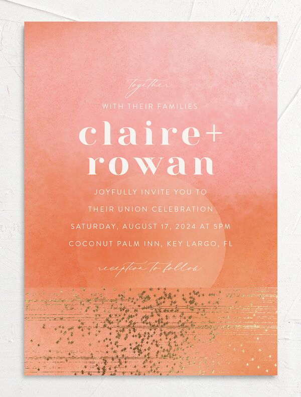 Sparkling Tropics Wedding Invitations front in Pink