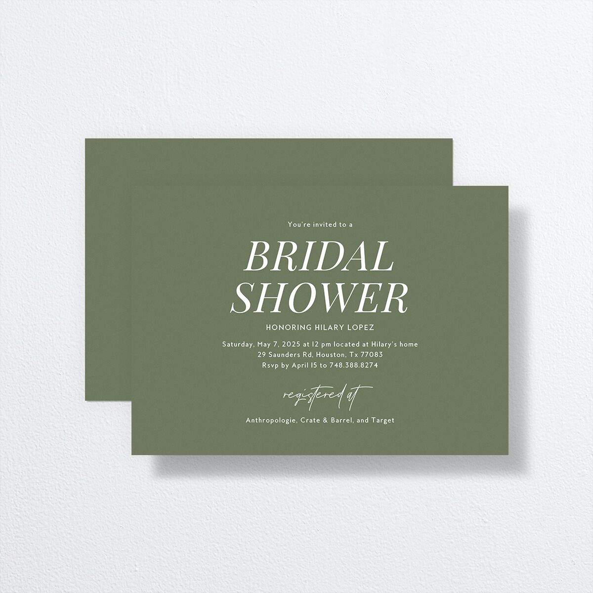 Pack Your Bags Bridal Shower Invitations Deep Olive Signature Blank