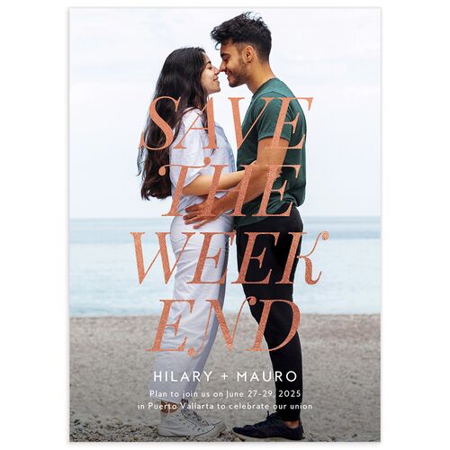 Pack Your Bags Save The Date Cards Rose Gold Pure White Signature smooth No
