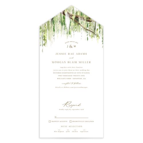 Spanish Moss All-in-One Wedding Invitations - White