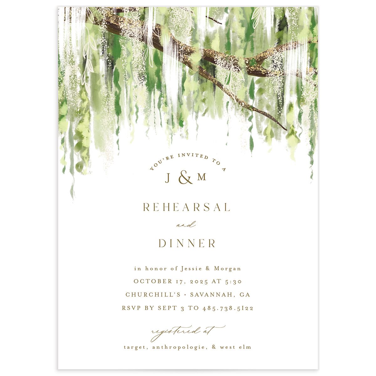Southern Spanish Moss Rehearsal Dinner Invitations
