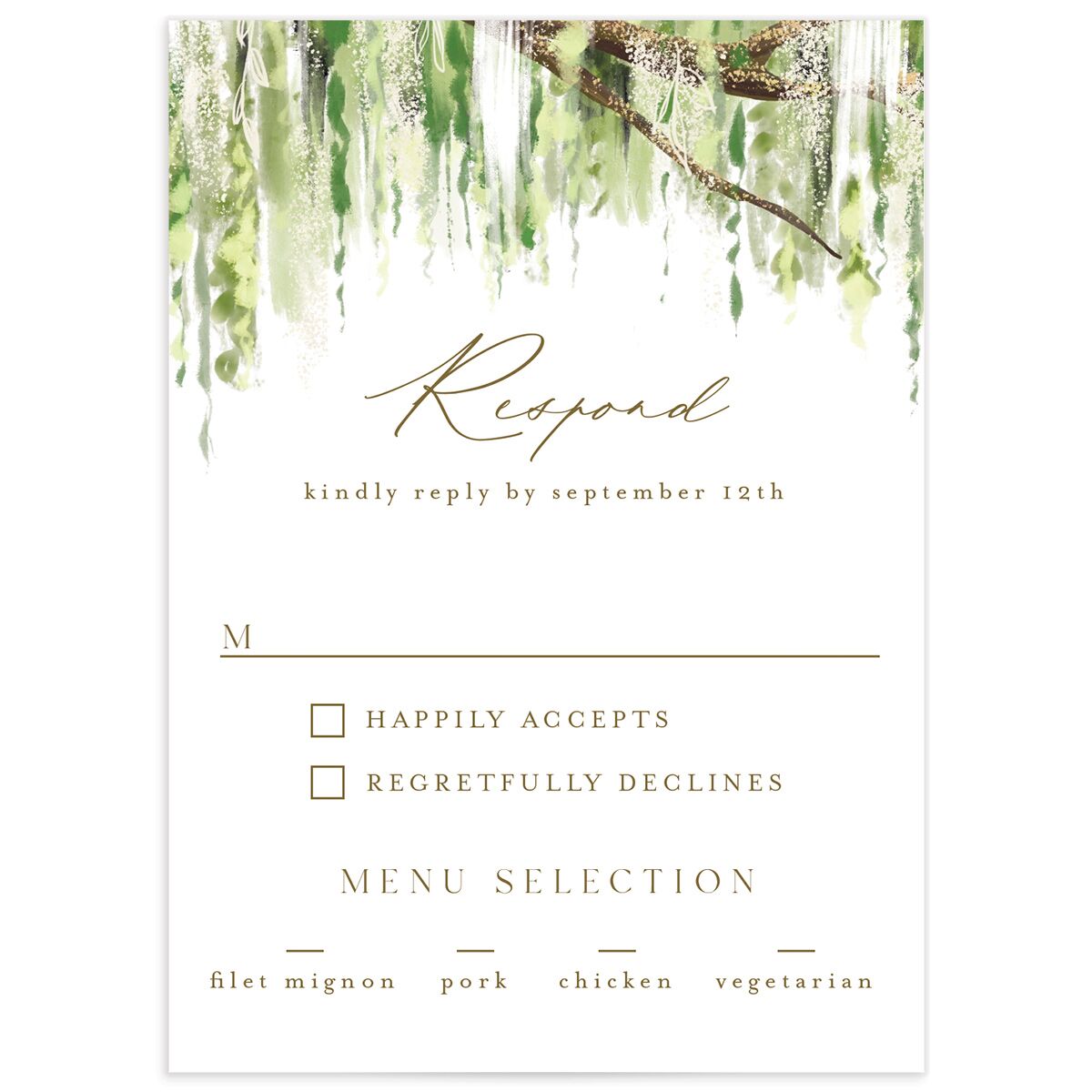Southern Spanish Moss Wedding Response Cards