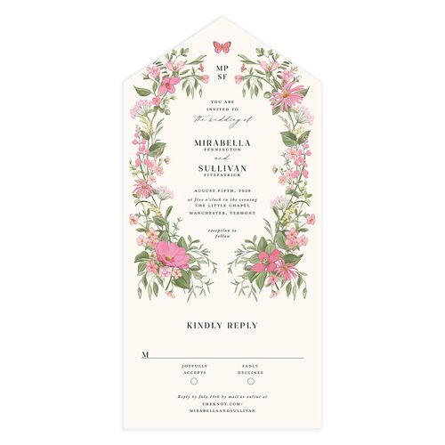 Whimsical Wildflower Garden All-in-One Wedding Invitations Malibu Signature Light Both Recipient and Return Addresses No