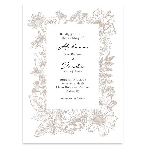 Rustic Botanical Frame Wedding Invitations Pure White Signature Blank No Standard