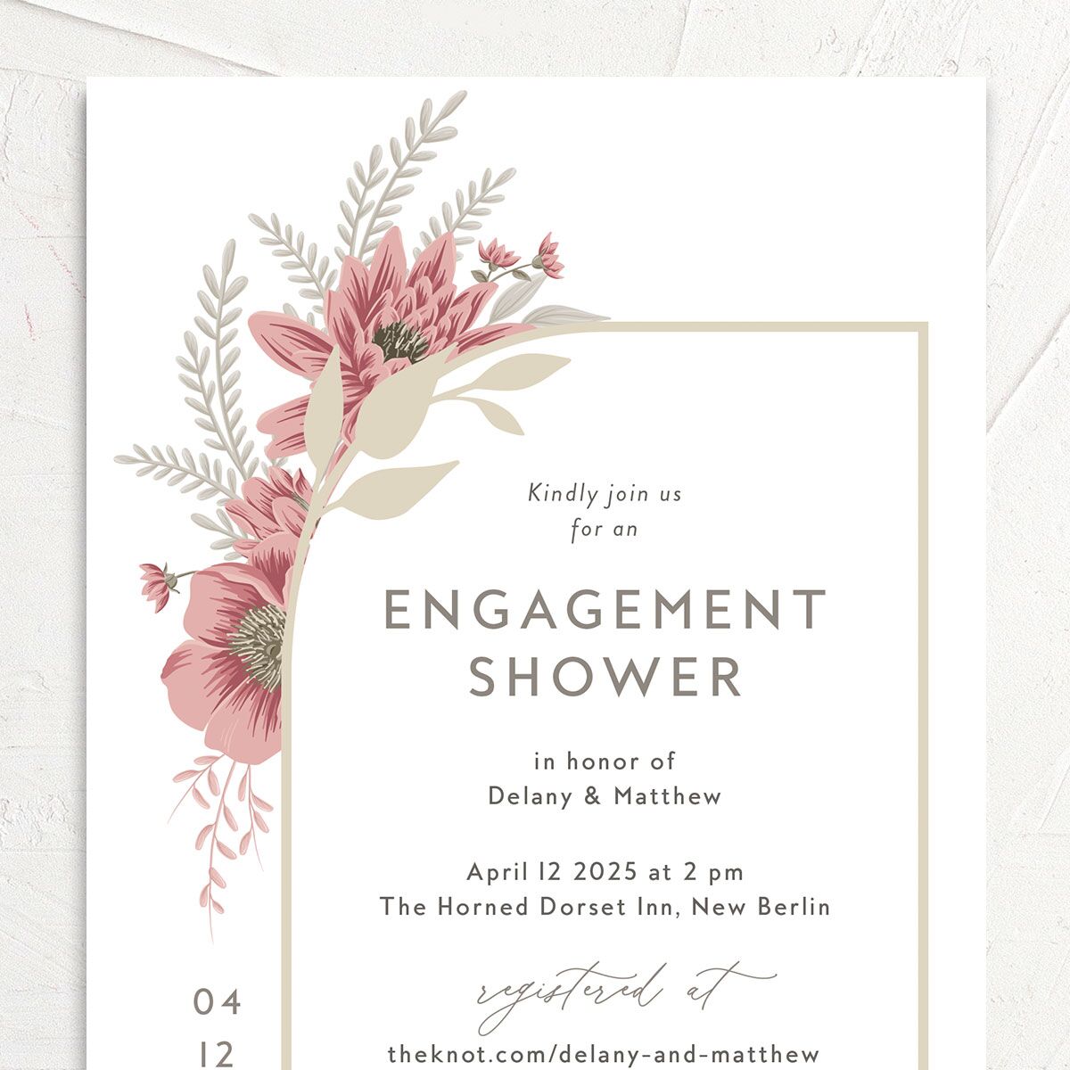 Whimsical Foliage Bridal Shower Invitations Rose Quartz Signature