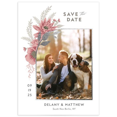 Whimsical Foliage Save The Date Cards Silver Rose Quartz Signature smooth No