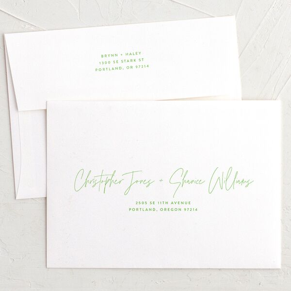 Bright Blooms Save The Date Card Envelopes White Green Apple Both Recipient and Return Addresses Signature Standard