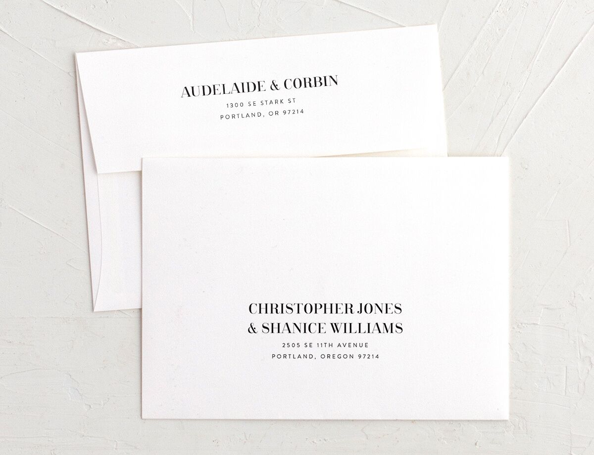 Industrial Palette Save The Date Card Envelopes White Standard Sand Both Recipient and Return Addresses Signature