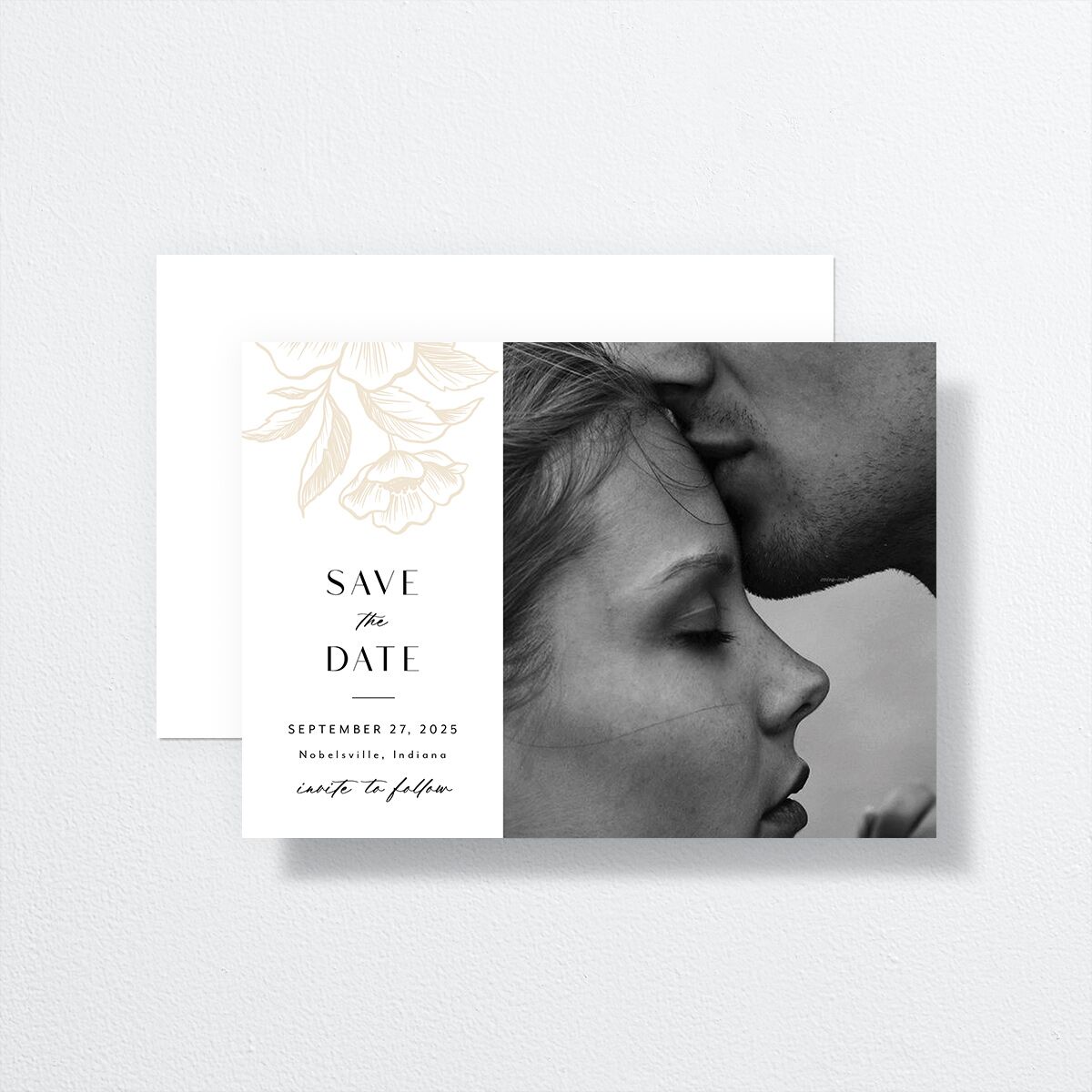 Exotic Save The Date Cards by Vera Wang front-and-back in cream