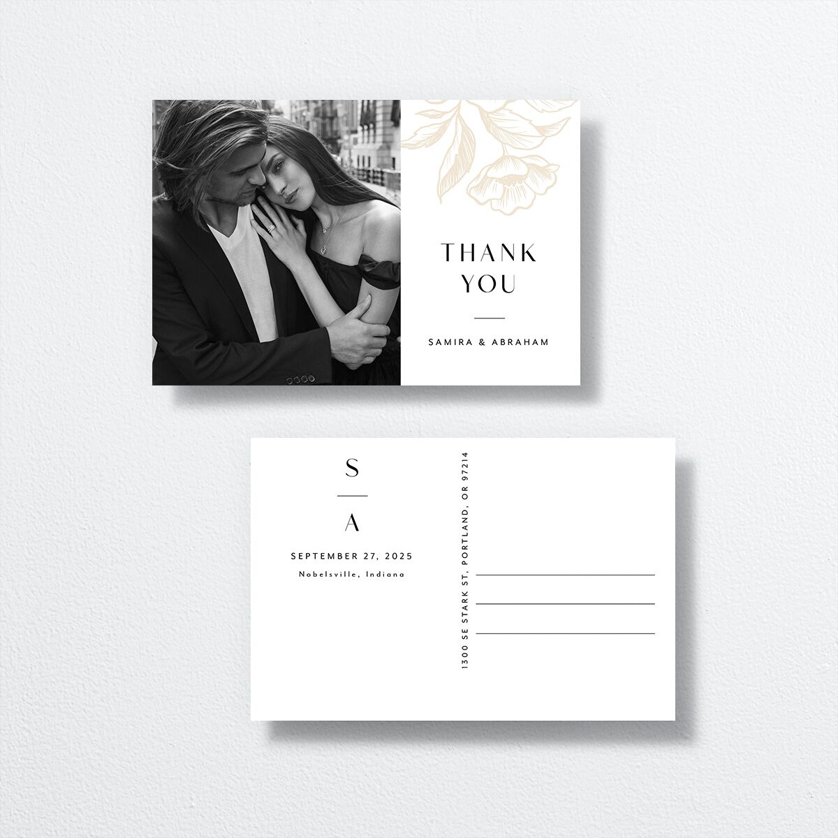 Exotic Thank You Postcards by Vera Wang front-and-back in cream