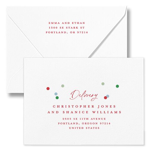 Instant Film Christmas Confetti Holiday Card Euro Envelopes White Ivory Both Recipient and Return Addresses Luxe Signature