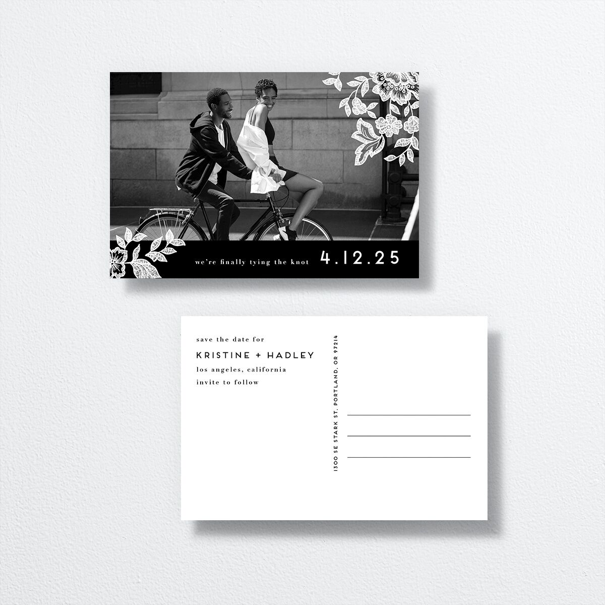 Lace Save The Date Postcards by Vera Wang front-and-back