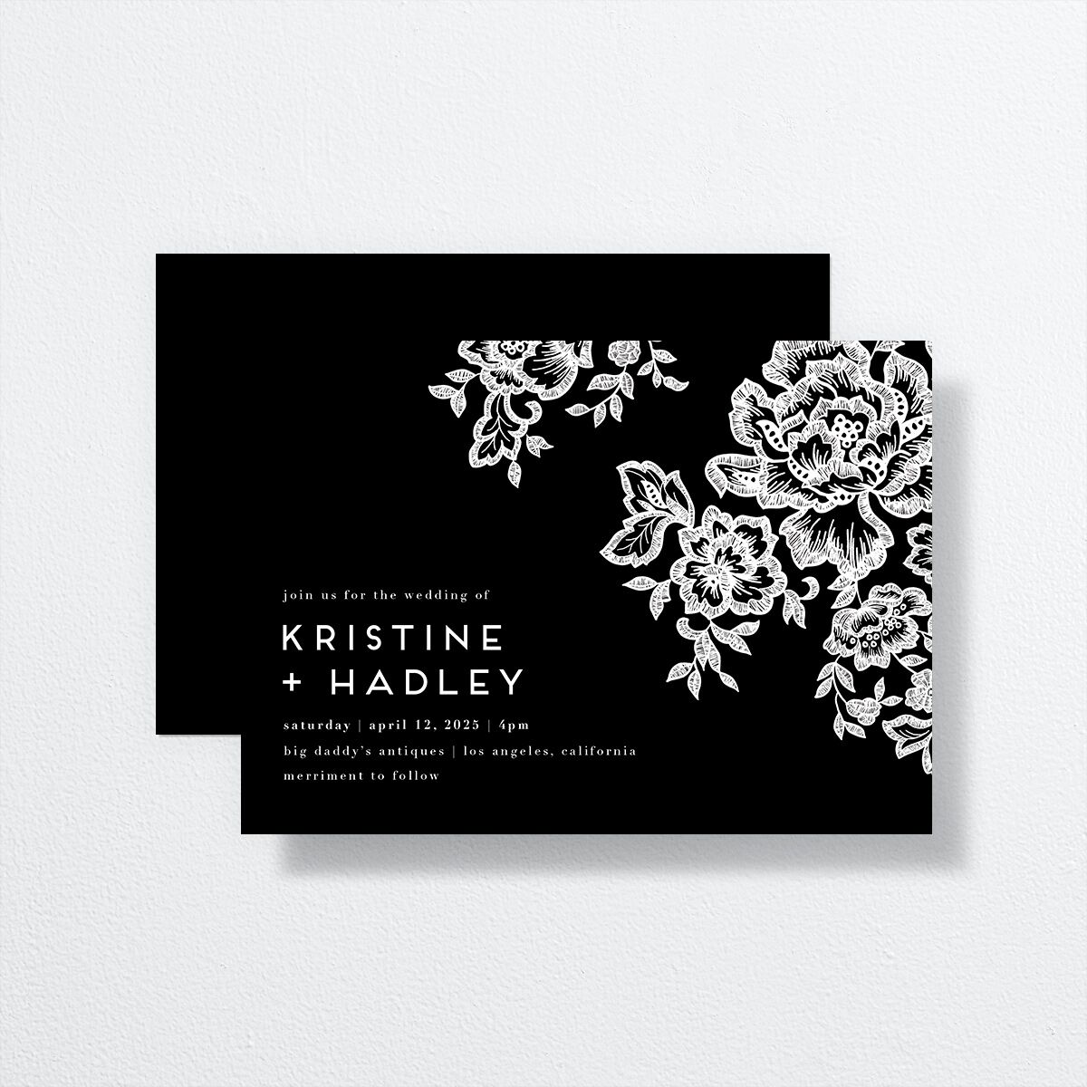 Lace Wedding Invitations by Vera Wang front-and-back in black