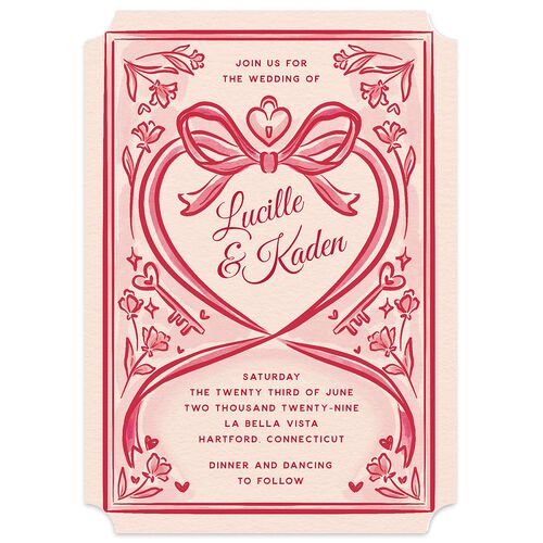 Vintage Heart Locket Wedding Invitations Crimson Signature Blank No Ticket