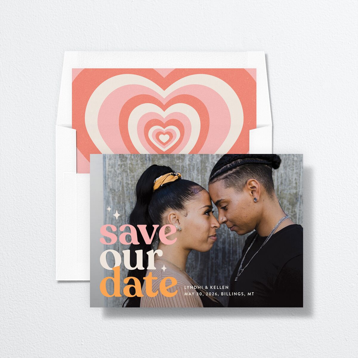 Groovy Lines Save the Date Cards Coral Pink Signature smooth No