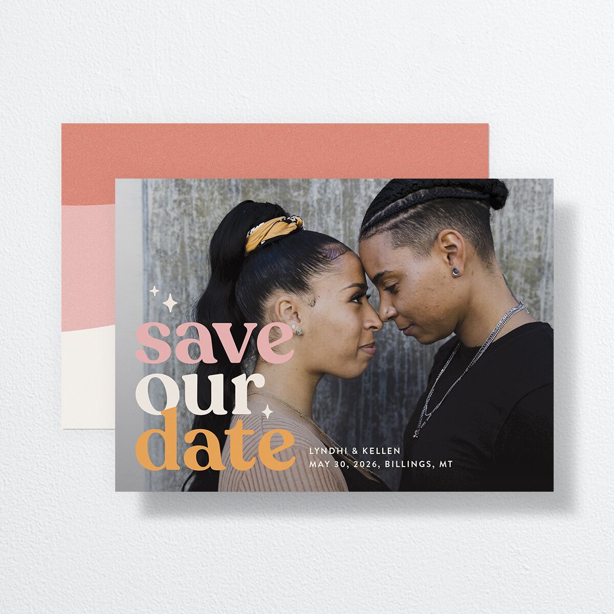 Groovy Lines Save the Date Cards Coral Pink Signature smooth No
