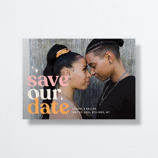 Groovy Lines Save the Date Cards Coral Pink Signature smooth No
