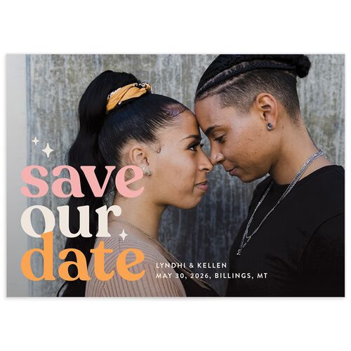 Groovy Lines Save the Date Cards Coral Pink Signature smooth No