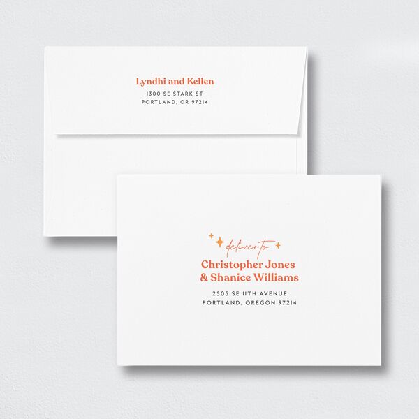 Groovy Lines Save The Date Card Envelopes White Standard Coral Pink Both Recipient and Return Addresses