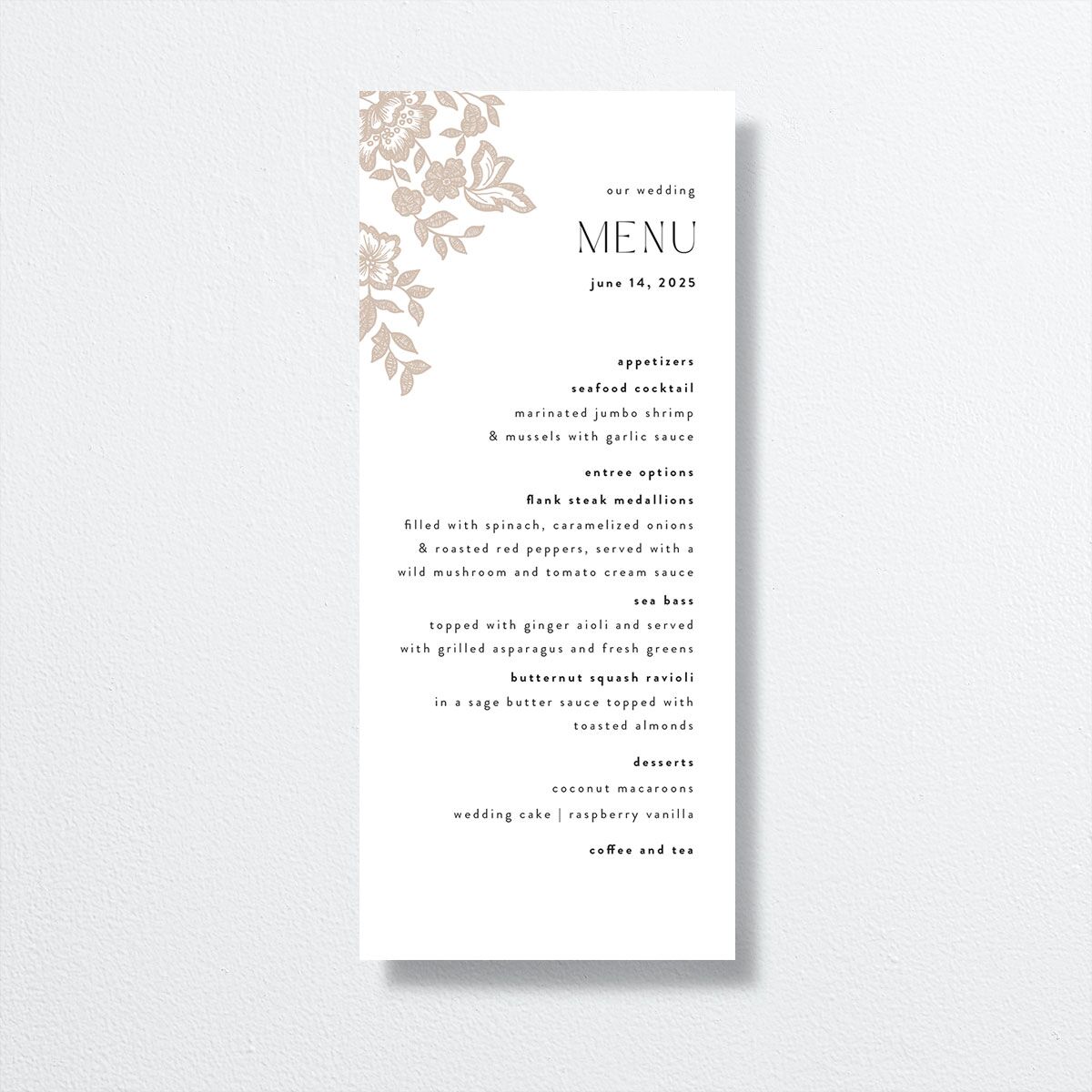 Etched Florals Menus by Vera Wang front in cream