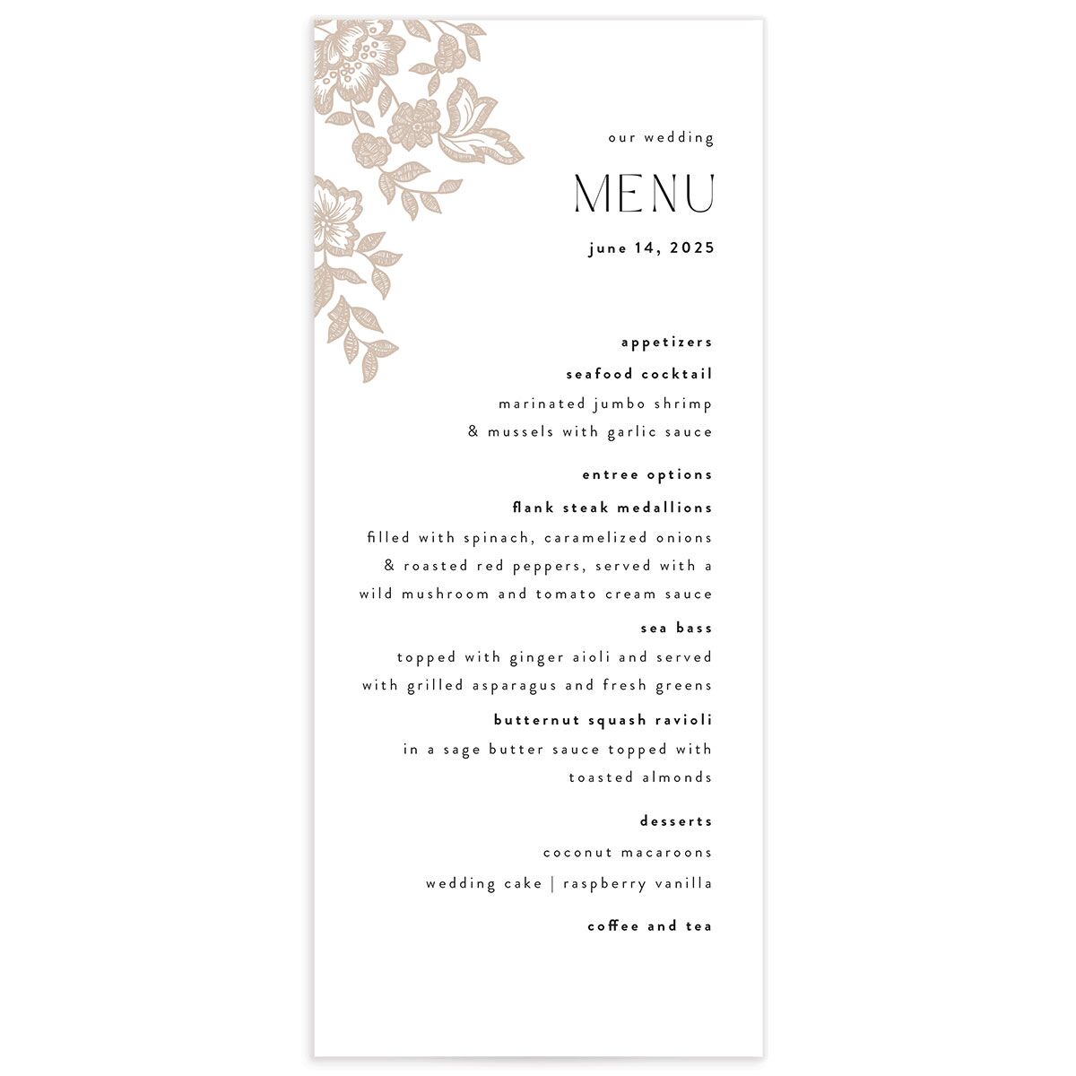 Etched Florals Menus by Vera Wang