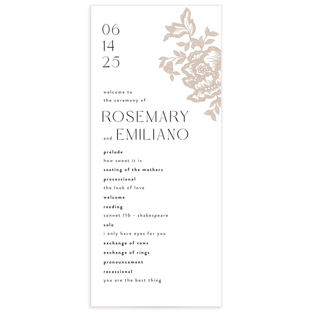 Etched Florals Wedding Programs by Vera Wang