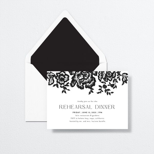 Etched Florals Rehearsal Dinner Invitations by Vera Wang envelope-and-liner in Black