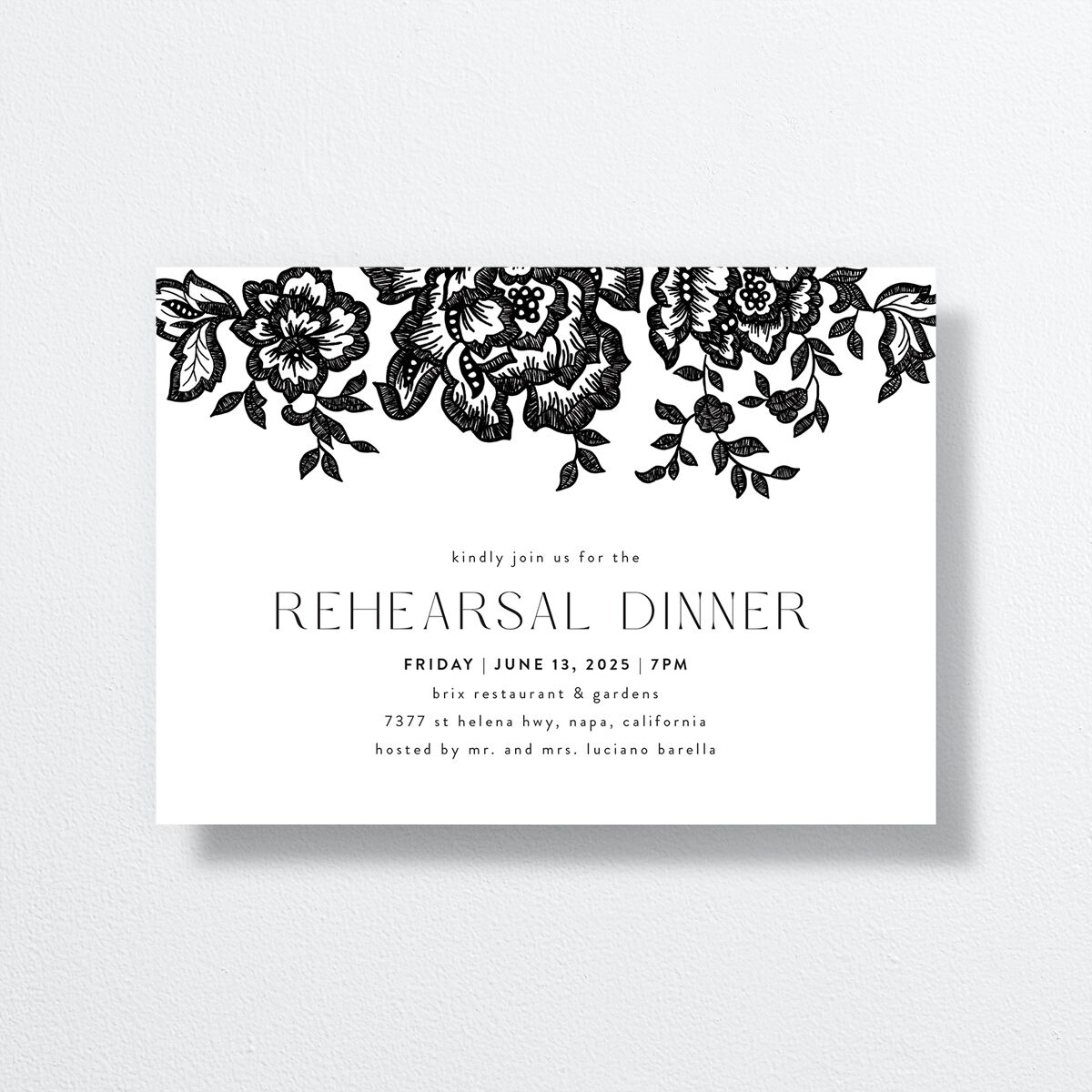 Etched Florals Rehearsal Dinner Invitations by Vera Wang Midnight Signature