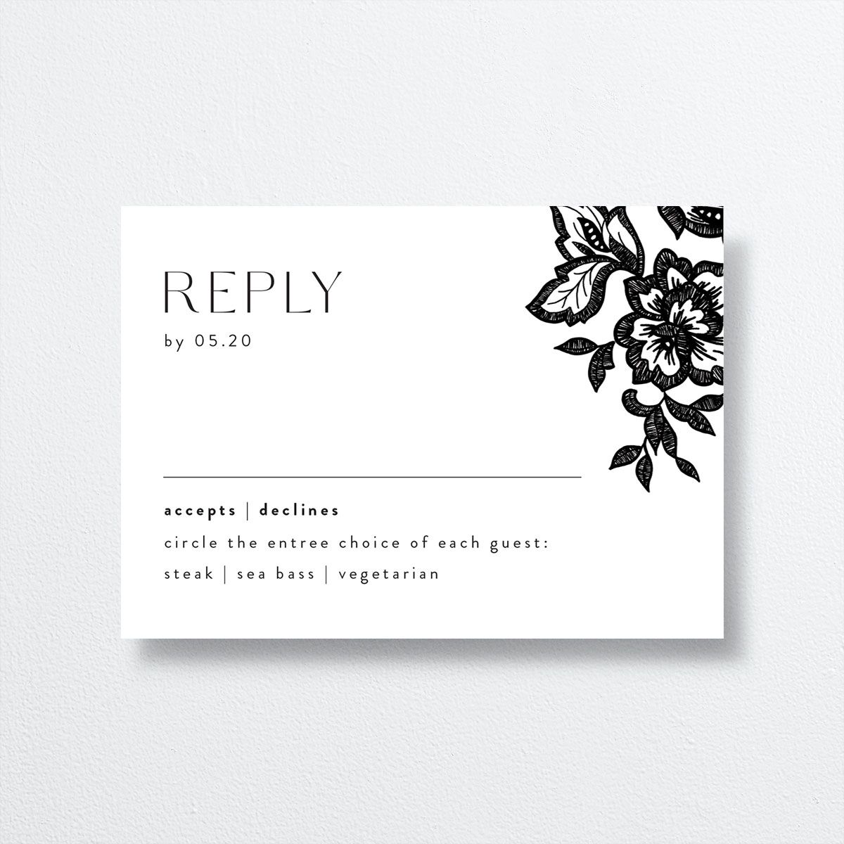 Etched Florals Wedding Response Cards by Vera Wang front in Black