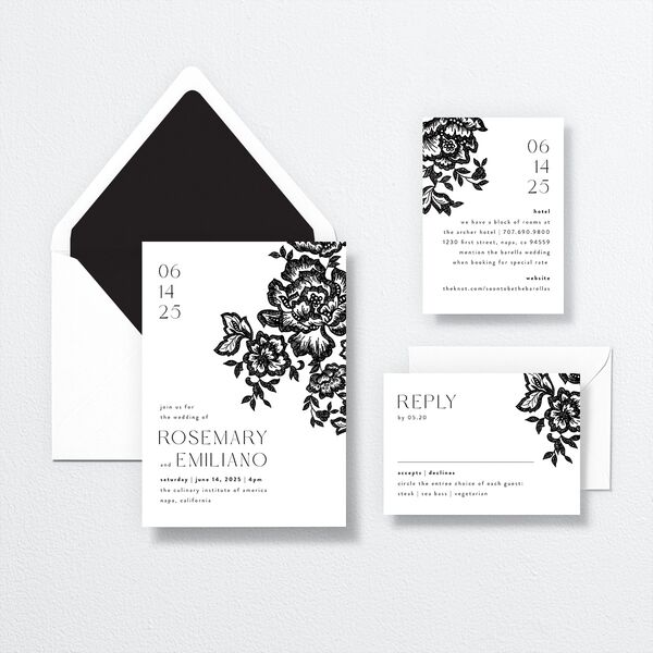 Etched Florals Wedding Invitations by Vera Wang suite in Black