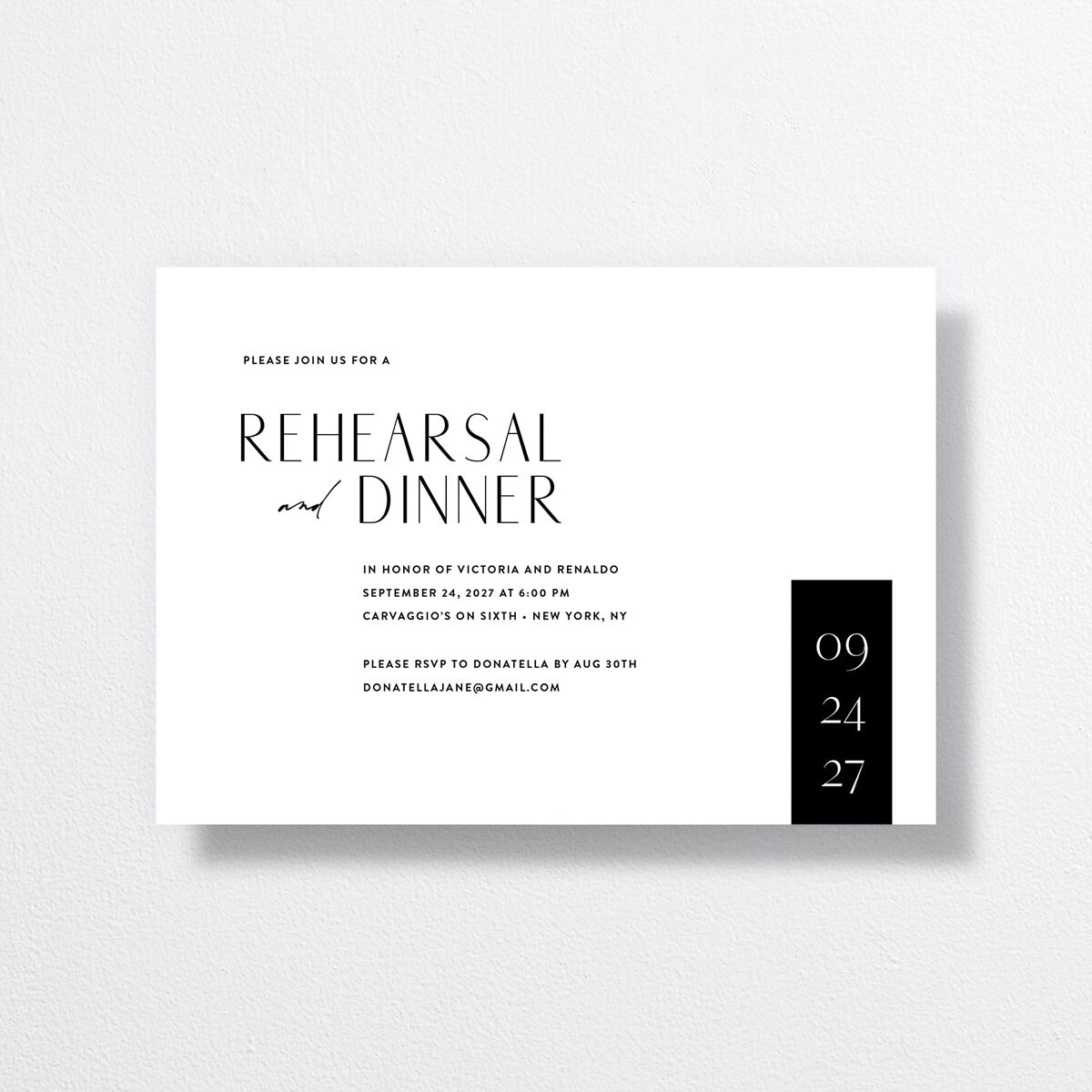 Our Time Rehearsal Dinner Invitations by Vera Wang front