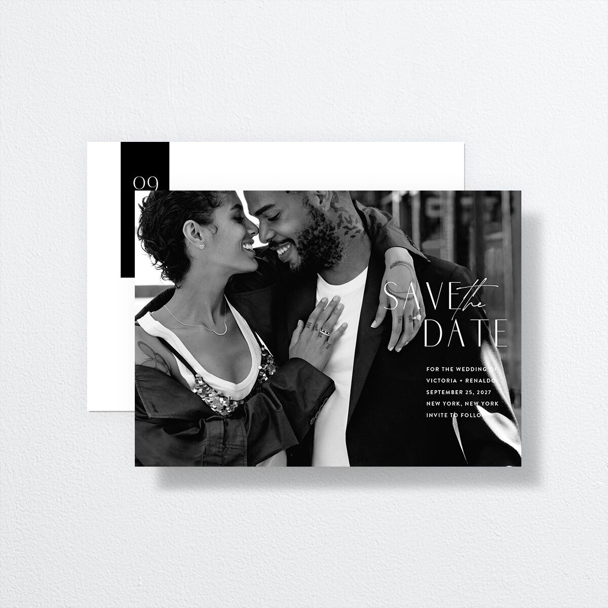 Our Time Save The Date Cards by Vera Wang front-and-back in White