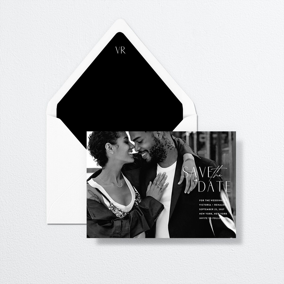 Our Time Save The Date Cards by Vera Wang envelope-and-liner