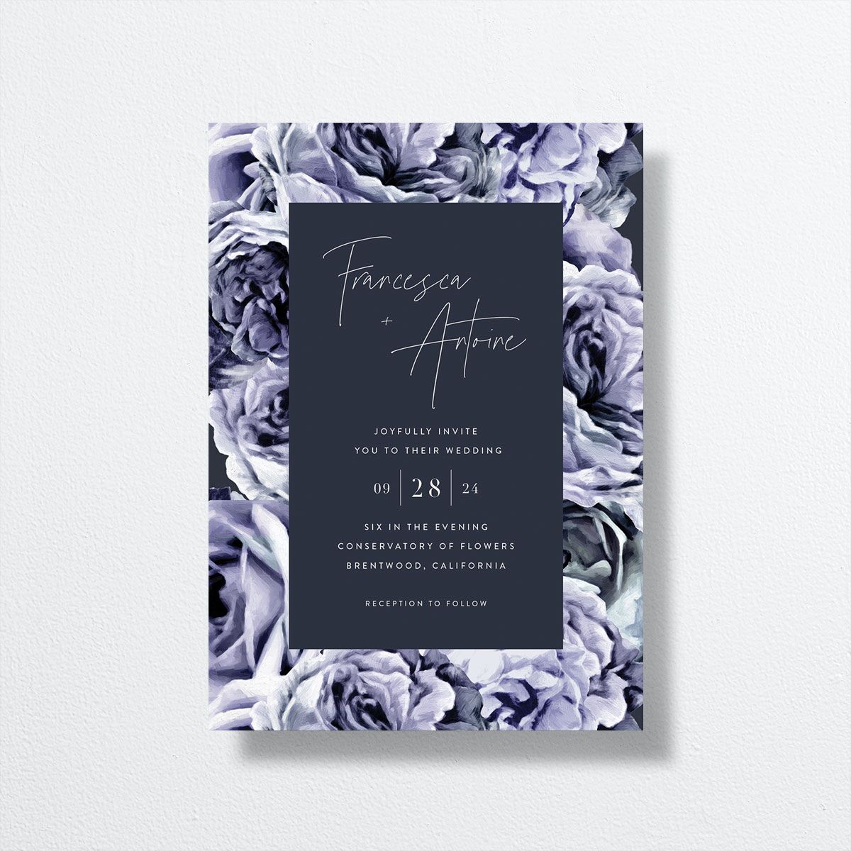 Rose Garden Wedding Invitations by Vera Wang front in blue