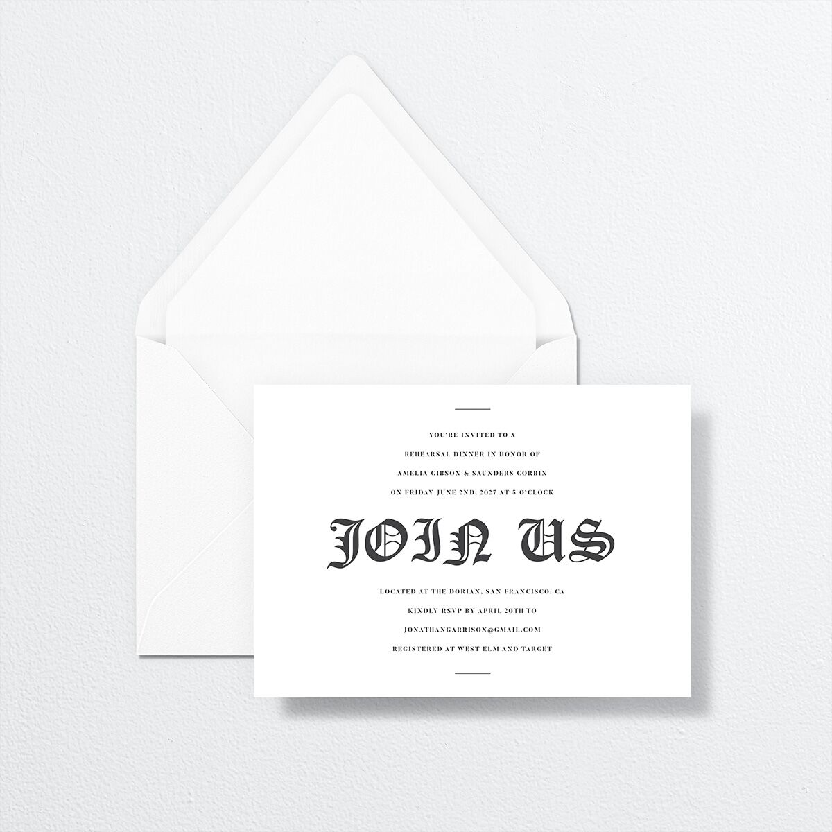 I Do Rehearsal Dinner Invitations by Vera Wang envelope-and-liner in white